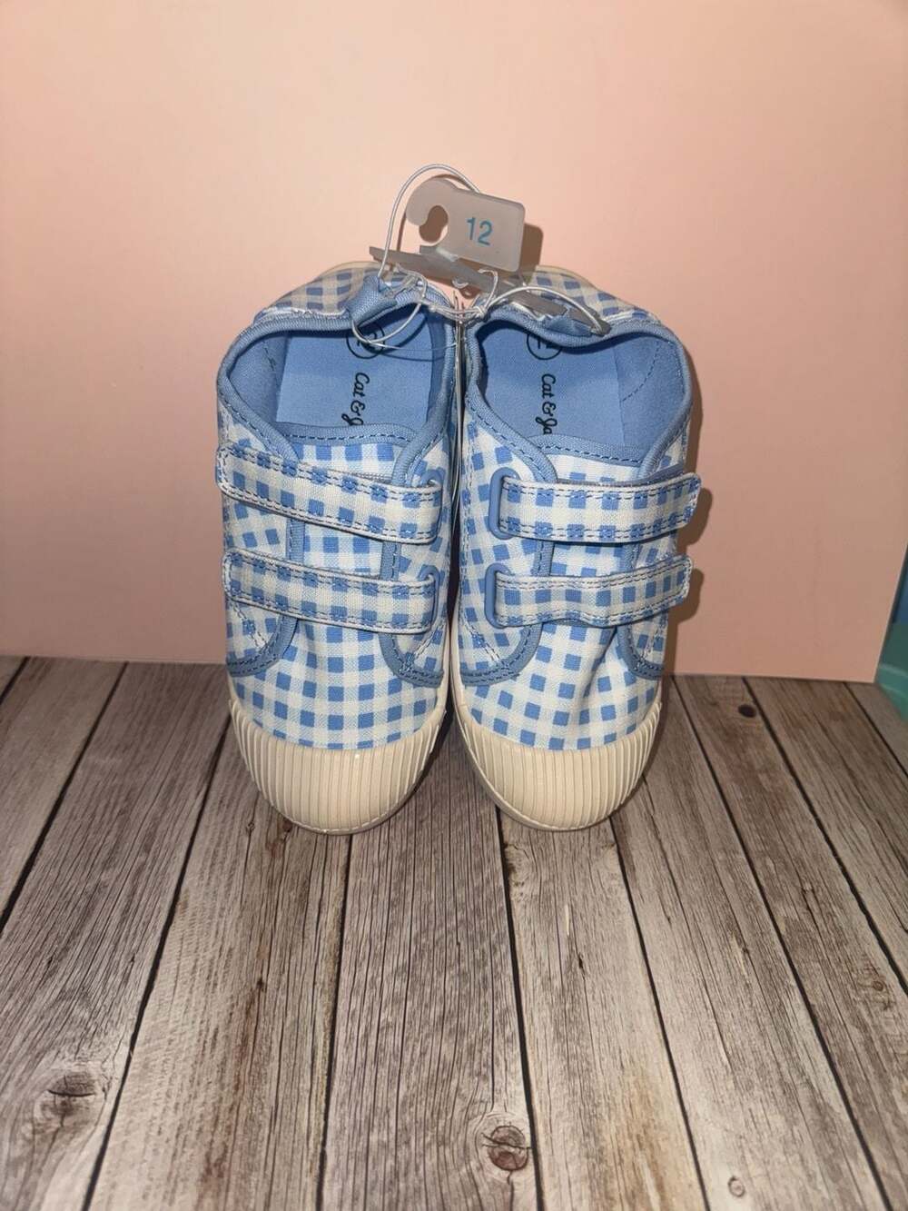 Cat & Jack Blue Gingham Checkered Canvas Sneakers Size 12